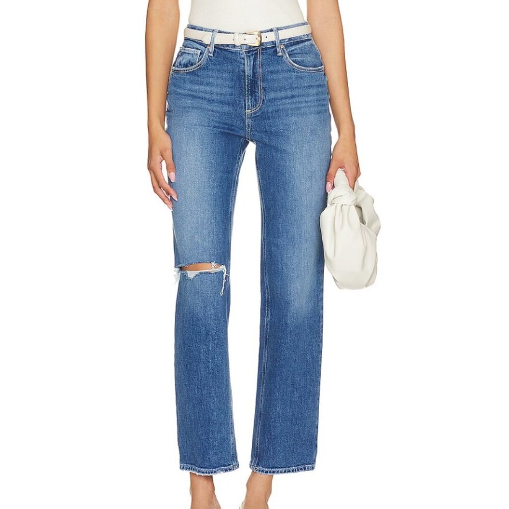 Paige Sarah Straight Ankle Jeans Denim Ripped Jean Blue Cropped Ankle Size 26